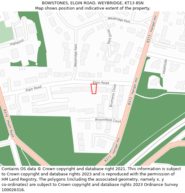 BOWSTONES, ELGIN ROAD, WEYBRIDGE, KT13 8SN: Location map and indicative extent of plot