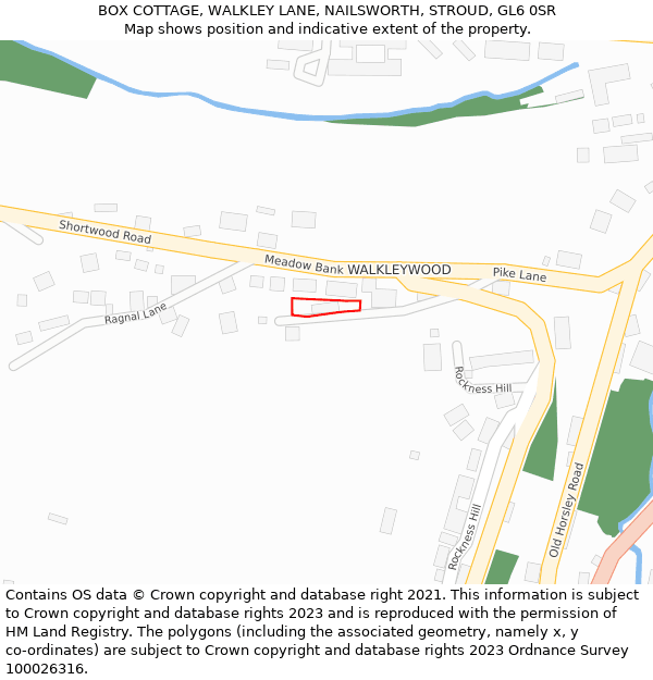 BOX COTTAGE, WALKLEY LANE, NAILSWORTH, STROUD, GL6 0SR: Location map and indicative extent of plot