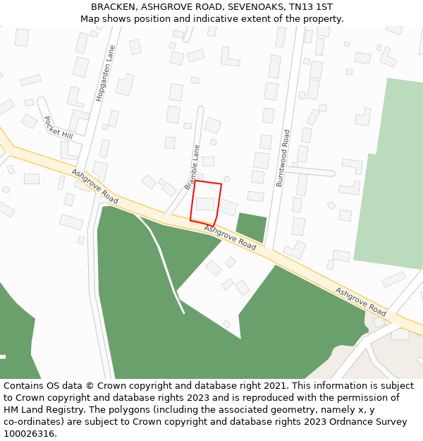 BRACKEN, ASHGROVE ROAD, SEVENOAKS, TN13 1ST: Location map and indicative extent of plot