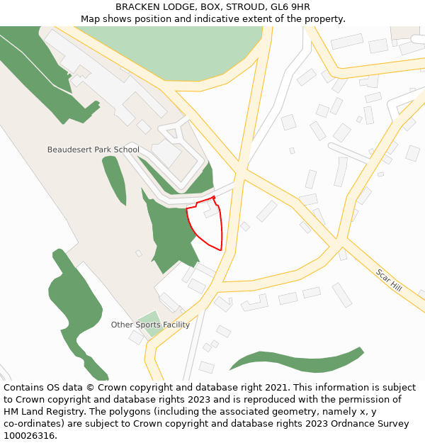 BRACKEN LODGE, BOX, STROUD, GL6 9HR: Location map and indicative extent of plot