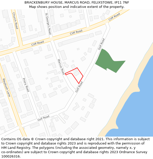 BRACKENBURY HOUSE, MARCUS ROAD, FELIXSTOWE, IP11 7NF: Location map and indicative extent of plot