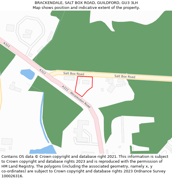 BRACKENDALE, SALT BOX ROAD, GUILDFORD, GU3 3LH: Location map and indicative extent of plot