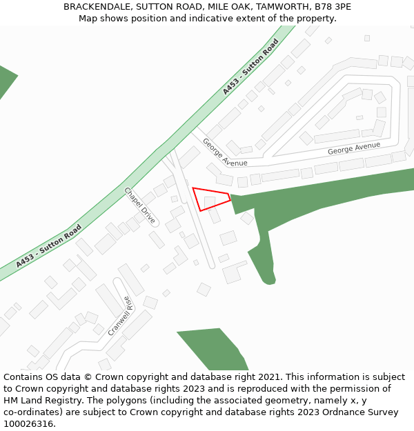 BRACKENDALE, SUTTON ROAD, MILE OAK, TAMWORTH, B78 3PE: Location map and indicative extent of plot