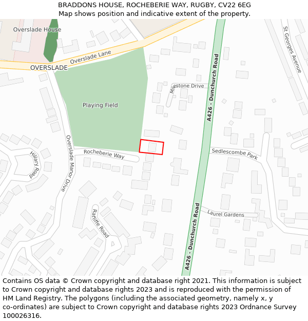 BRADDONS HOUSE, ROCHEBERIE WAY, RUGBY, CV22 6EG: Location map and indicative extent of plot