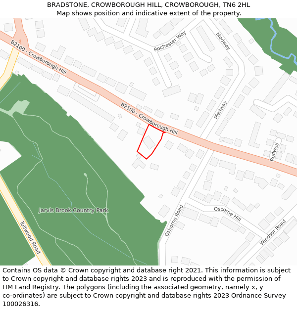 BRADSTONE, CROWBOROUGH HILL, CROWBOROUGH, TN6 2HL: Location map and indicative extent of plot