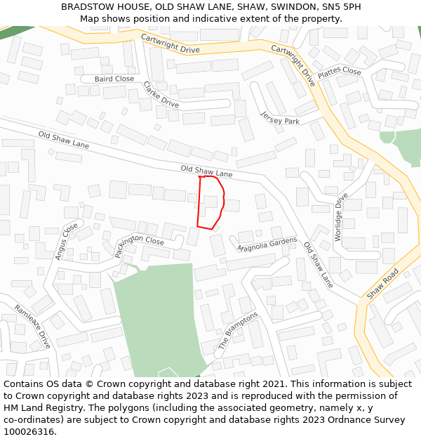 BRADSTOW HOUSE, OLD SHAW LANE, SHAW, SWINDON, SN5 5PH: Location map and indicative extent of plot