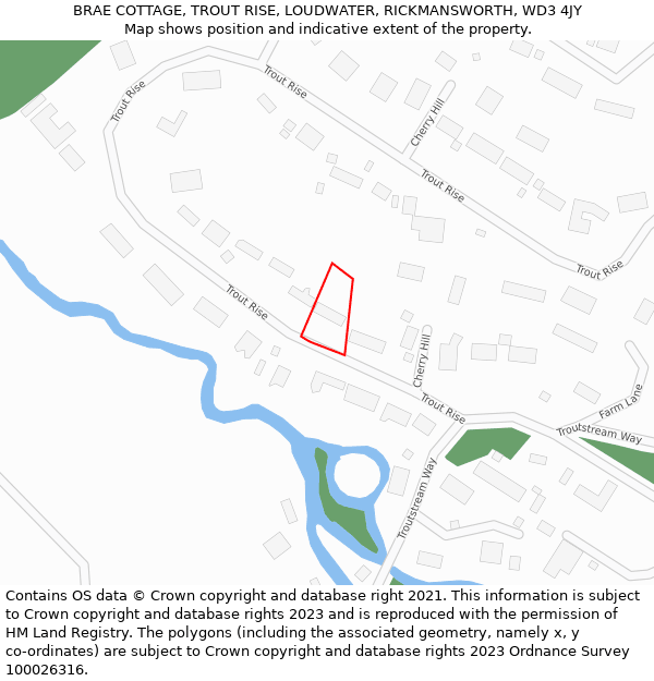 BRAE COTTAGE, TROUT RISE, LOUDWATER, RICKMANSWORTH, WD3 4JY: Location map and indicative extent of plot