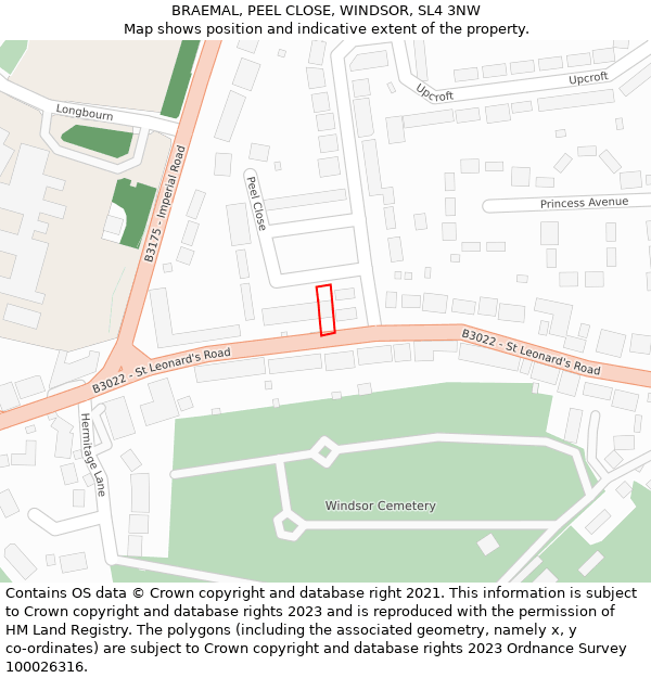 BRAEMAL, PEEL CLOSE, WINDSOR, SL4 3NW: Location map and indicative extent of plot