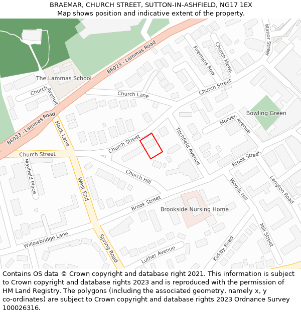 BRAEMAR, CHURCH STREET, SUTTON-IN-ASHFIELD, NG17 1EX: Location map and indicative extent of plot