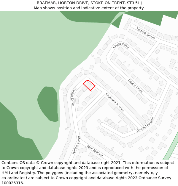 BRAEMAR, HORTON DRIVE, STOKE-ON-TRENT, ST3 5HJ: Location map and indicative extent of plot