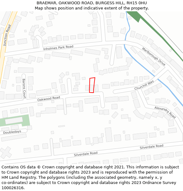 BRAEMAR, OAKWOOD ROAD, BURGESS HILL, RH15 0HU: Location map and indicative extent of plot