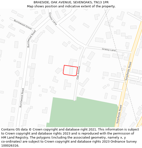 BRAESIDE, OAK AVENUE, SEVENOAKS, TN13 1PR: Location map and indicative extent of plot