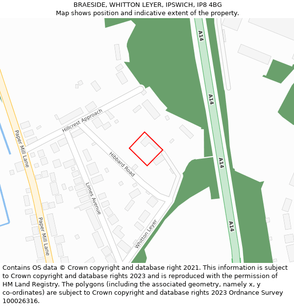 BRAESIDE, WHITTON LEYER, IPSWICH, IP8 4BG: Location map and indicative extent of plot