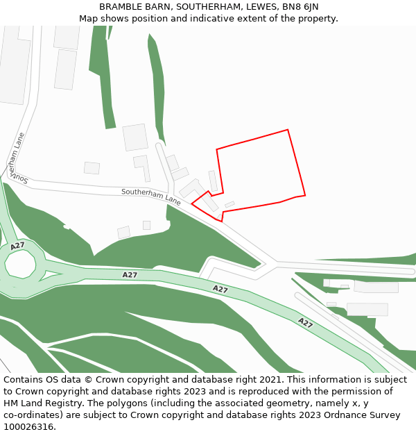 BRAMBLE BARN, SOUTHERHAM, LEWES, BN8 6JN: Location map and indicative extent of plot