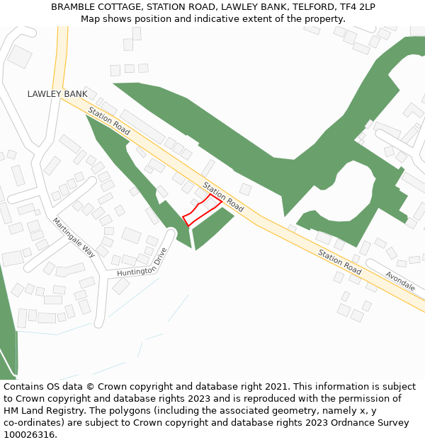BRAMBLE COTTAGE, STATION ROAD, LAWLEY BANK, TELFORD, TF4 2LP: Location map and indicative extent of plot