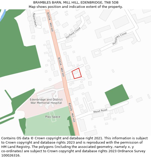 BRAMBLES BARN, MILL HILL, EDENBRIDGE, TN8 5DB: Location map and indicative extent of plot