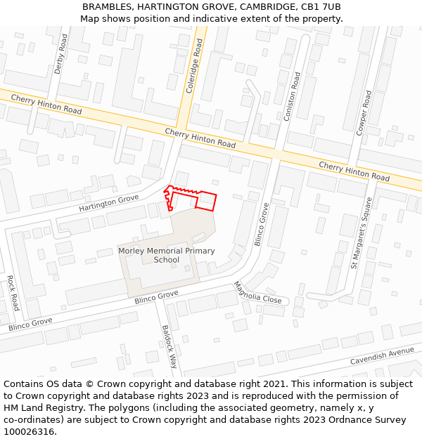 BRAMBLES, HARTINGTON GROVE, CAMBRIDGE, CB1 7UB: Location map and indicative extent of plot