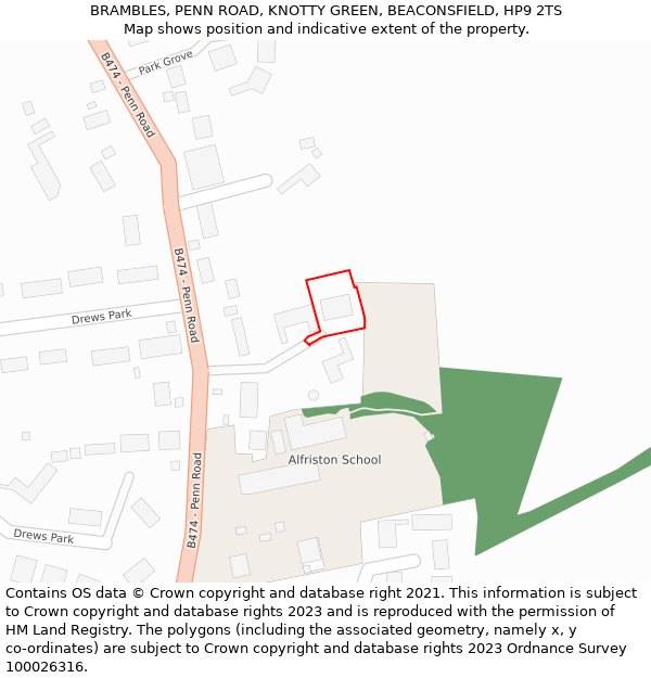 BRAMBLES, PENN ROAD, KNOTTY GREEN, BEACONSFIELD, HP9 2TS: Location map and indicative extent of plot