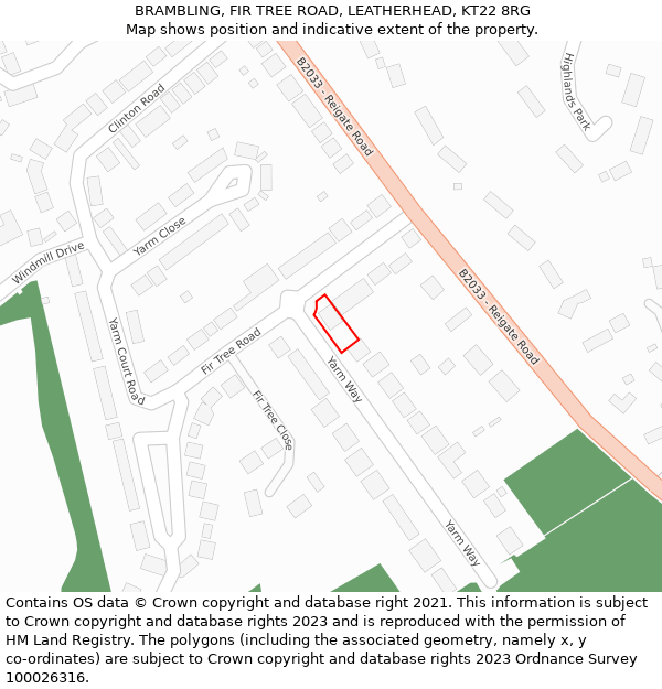 BRAMBLING, FIR TREE ROAD, LEATHERHEAD, KT22 8RG: Location map and indicative extent of plot