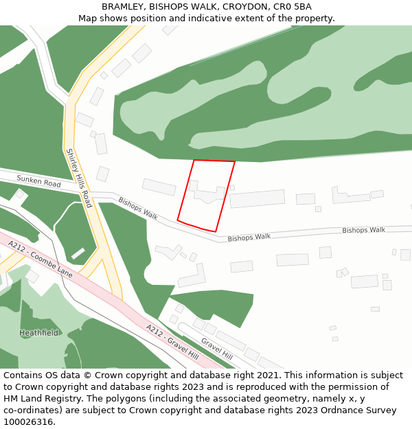 BRAMLEY, BISHOPS WALK, CROYDON, CR0 5BA: Location map and indicative extent of plot