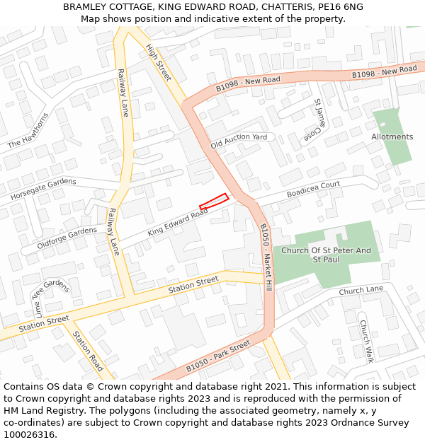 BRAMLEY COTTAGE, KING EDWARD ROAD, CHATTERIS, PE16 6NG: Location map and indicative extent of plot