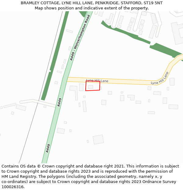 BRAMLEY COTTAGE, LYNE HILL LANE, PENKRIDGE, STAFFORD, ST19 5NT: Location map and indicative extent of plot