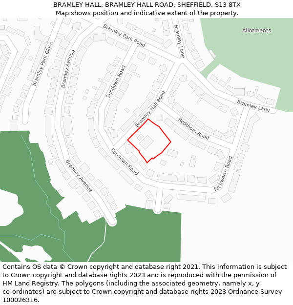 BRAMLEY HALL, BRAMLEY HALL ROAD, SHEFFIELD, S13 8TX: Location map and indicative extent of plot