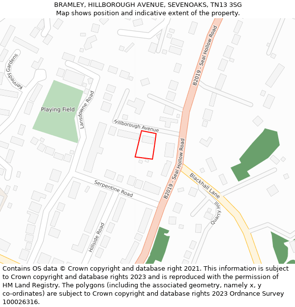 BRAMLEY, HILLBOROUGH AVENUE, SEVENOAKS, TN13 3SG: Location map and indicative extent of plot