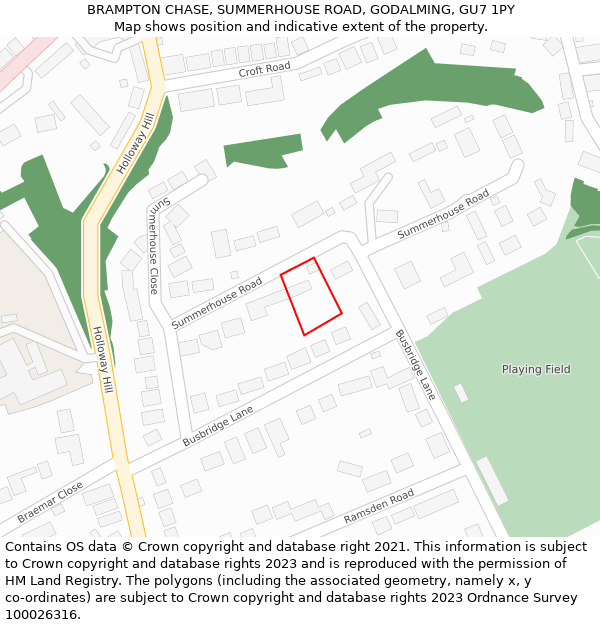 BRAMPTON CHASE, SUMMERHOUSE ROAD, GODALMING, GU7 1PY: Location map and indicative extent of plot