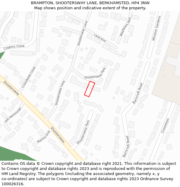 BRAMPTON, SHOOTERSWAY LANE, BERKHAMSTED, HP4 3NW: Location map and indicative extent of plot