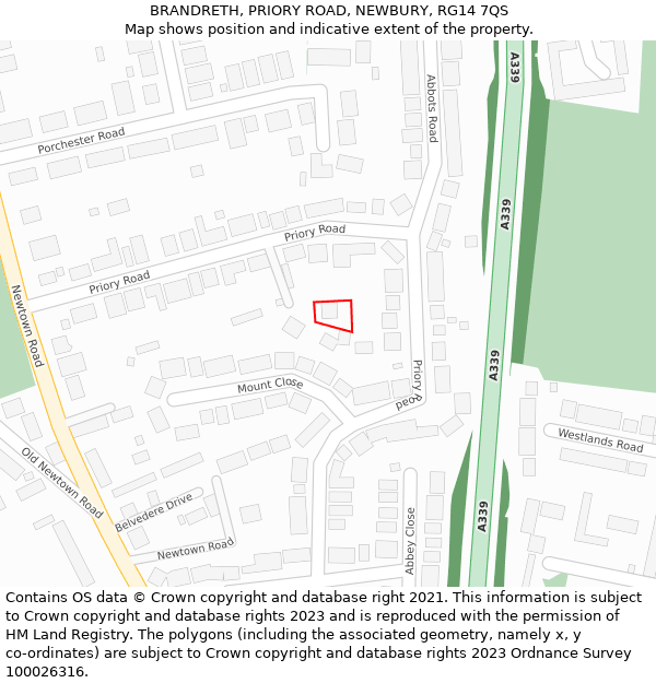 BRANDRETH, PRIORY ROAD, NEWBURY, RG14 7QS: Location map and indicative extent of plot