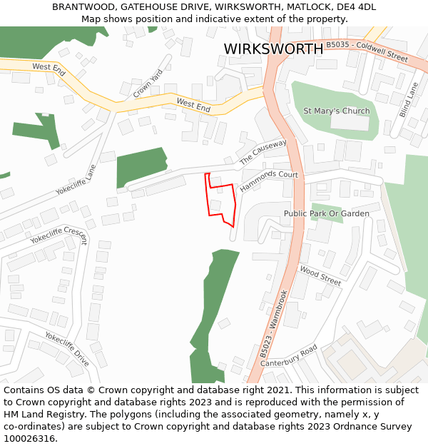 BRANTWOOD, GATEHOUSE DRIVE, WIRKSWORTH, MATLOCK, DE4 4DL: Location map and indicative extent of plot