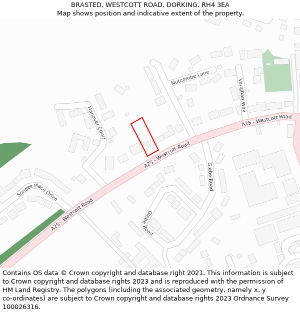 BRASTED, WESTCOTT ROAD, DORKING, RH4 3EA: Location map and indicative extent of plot