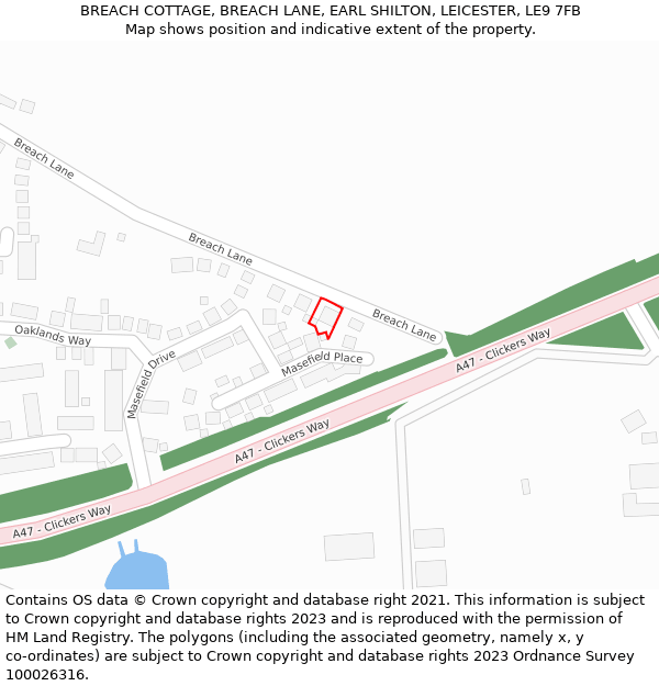 BREACH COTTAGE, BREACH LANE, EARL SHILTON, LEICESTER, LE9 7FB: Location map and indicative extent of plot