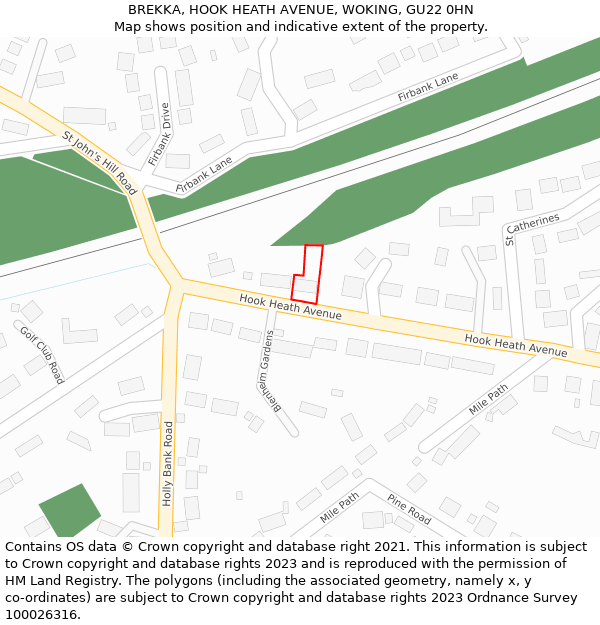 BREKKA, HOOK HEATH AVENUE, WOKING, GU22 0HN: Location map and indicative extent of plot