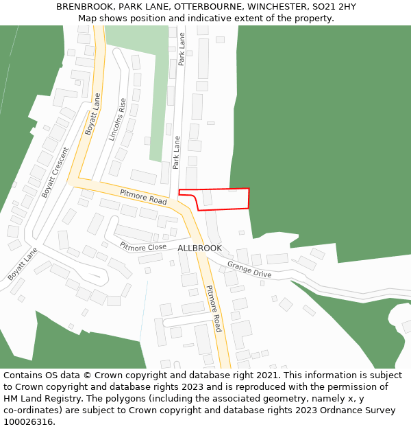 BRENBROOK, PARK LANE, OTTERBOURNE, WINCHESTER, SO21 2HY: Location map and indicative extent of plot