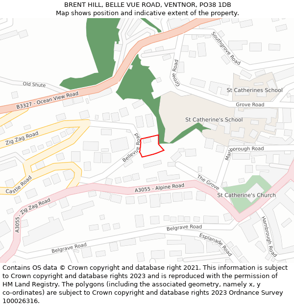 BRENT HILL, BELLE VUE ROAD, VENTNOR, PO38 1DB: Location map and indicative extent of plot