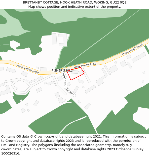 BRETTANBY COTTAGE, HOOK HEATH ROAD, WOKING, GU22 0QE: Location map and indicative extent of plot