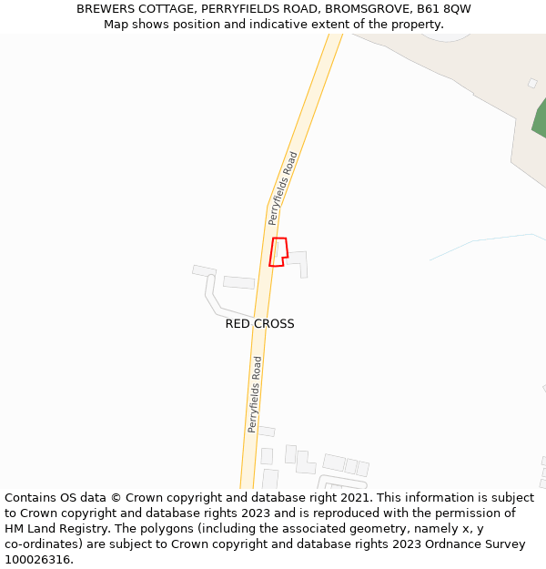 BREWERS COTTAGE, PERRYFIELDS ROAD, BROMSGROVE, B61 8QW: Location map and indicative extent of plot