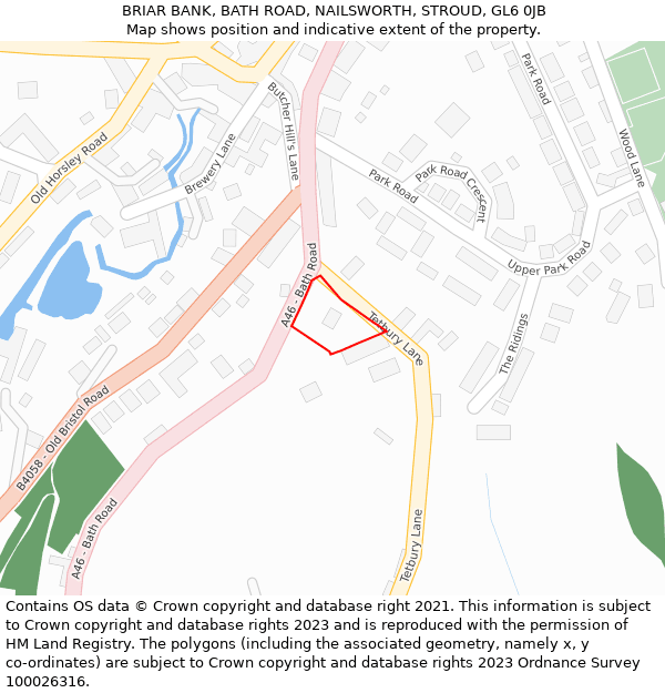 BRIAR BANK, BATH ROAD, NAILSWORTH, STROUD, GL6 0JB: Location map and indicative extent of plot