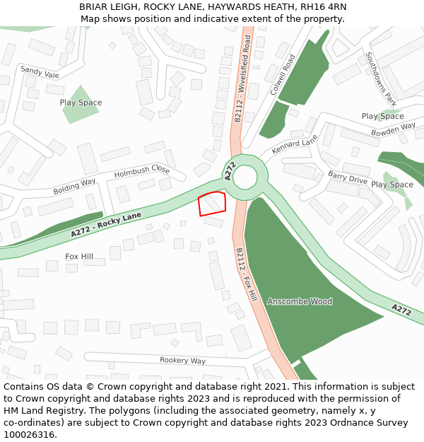 BRIAR LEIGH, ROCKY LANE, HAYWARDS HEATH, RH16 4RN: Location map and indicative extent of plot