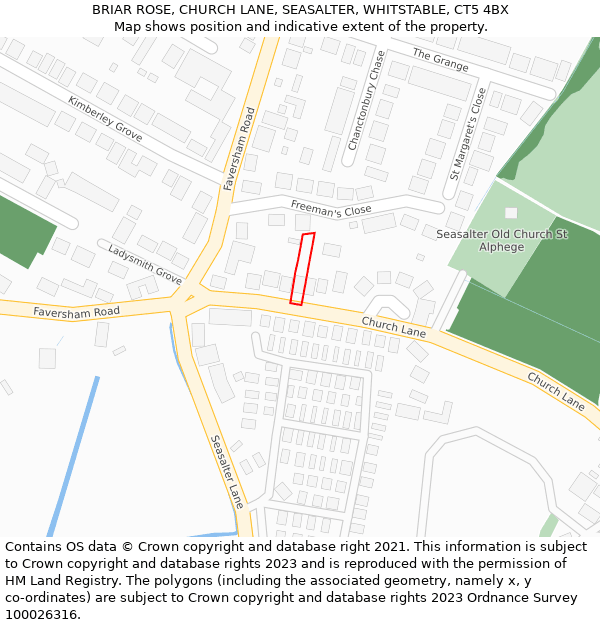 BRIAR ROSE, CHURCH LANE, SEASALTER, WHITSTABLE, CT5 4BX: Location map and indicative extent of plot
