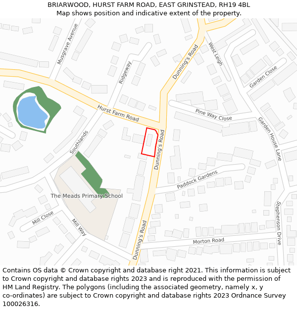 BRIARWOOD, HURST FARM ROAD, EAST GRINSTEAD, RH19 4BL: Location map and indicative extent of plot