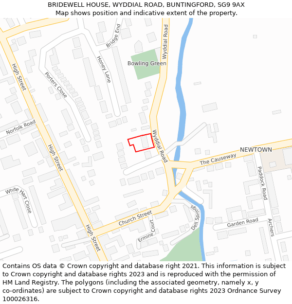 BRIDEWELL HOUSE, WYDDIAL ROAD, BUNTINGFORD, SG9 9AX: Location map and indicative extent of plot