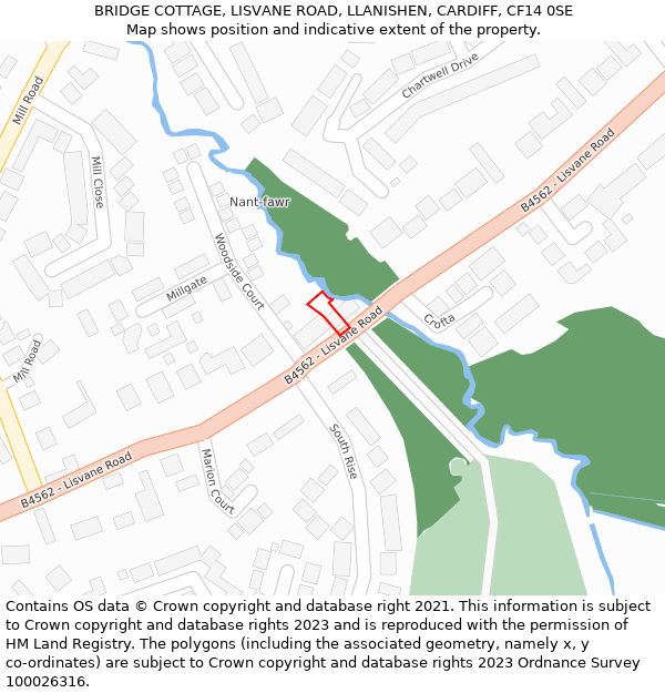 BRIDGE COTTAGE, LISVANE ROAD, LLANISHEN, CARDIFF, CF14 0SE: Location map and indicative extent of plot