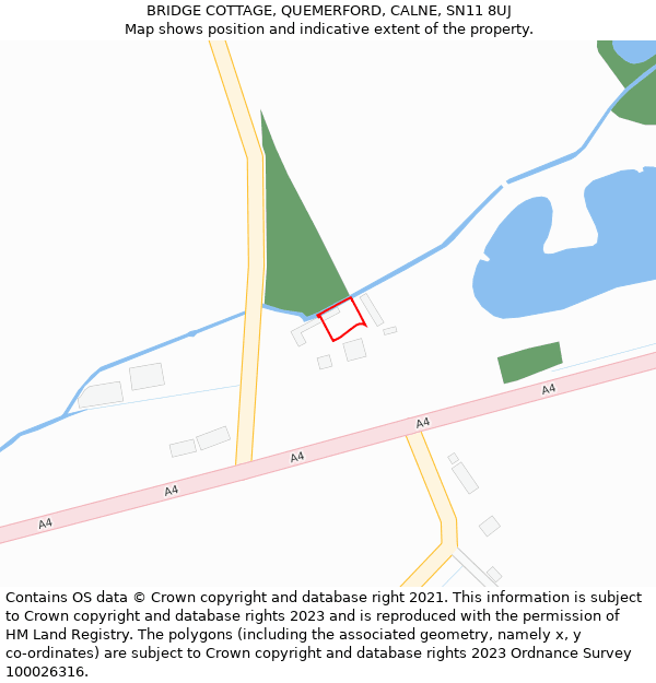 BRIDGE COTTAGE, QUEMERFORD, CALNE, SN11 8UJ: Location map and indicative extent of plot