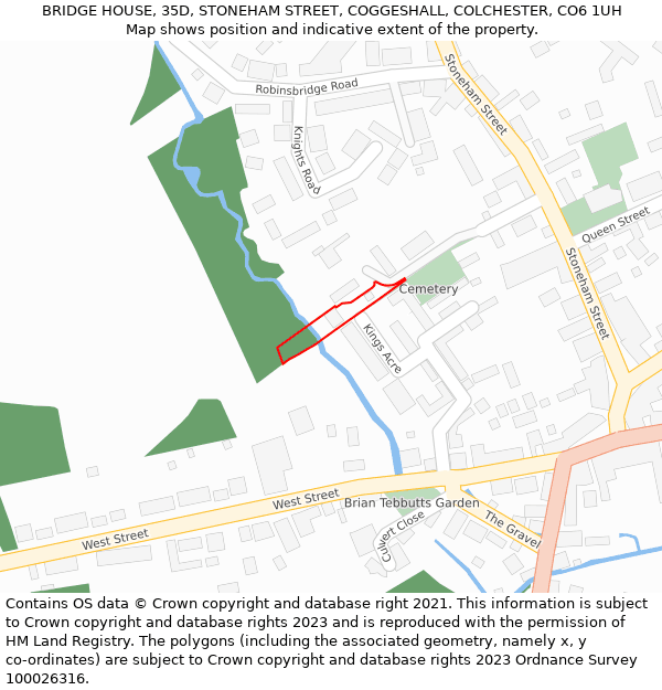 BRIDGE HOUSE, 35D, STONEHAM STREET, COGGESHALL, COLCHESTER, CO6 1UH: Location map and indicative extent of plot