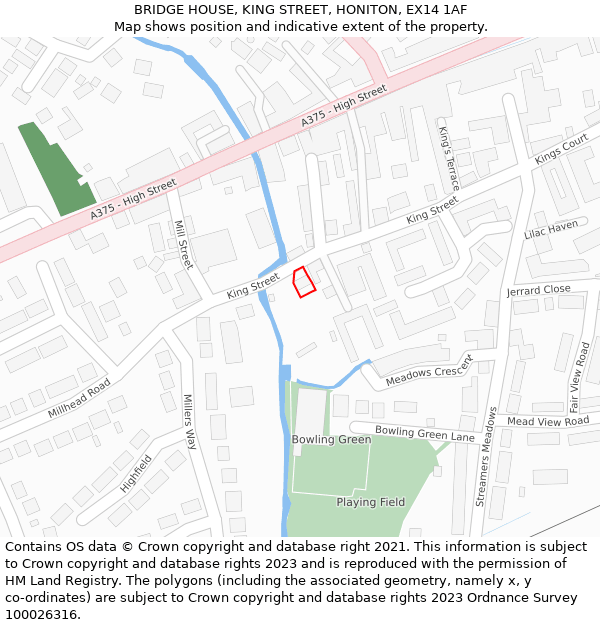 BRIDGE HOUSE, KING STREET, HONITON, EX14 1AF: Location map and indicative extent of plot