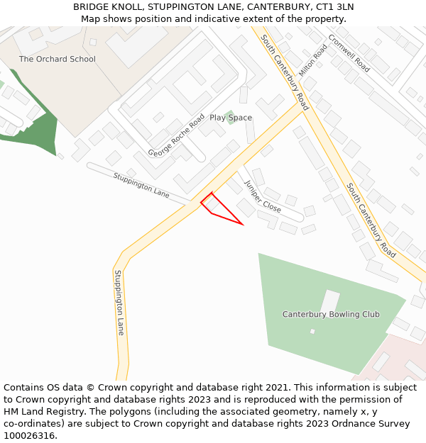 BRIDGE KNOLL, STUPPINGTON LANE, CANTERBURY, CT1 3LN: Location map and indicative extent of plot