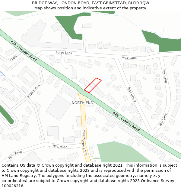 BRIDGE WAY, LONDON ROAD, EAST GRINSTEAD, RH19 1QW: Location map and indicative extent of plot